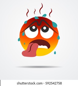 Feel hot emoticon in a flat design