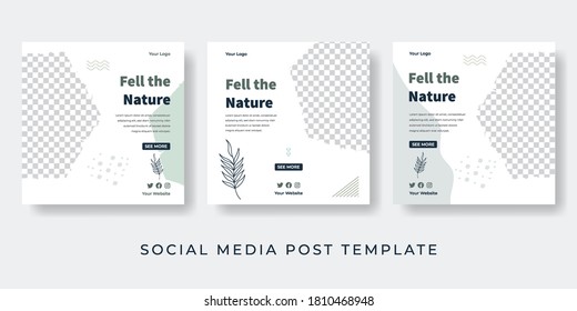 Feel the nature social media post collection template. Vector illustration with space photo.