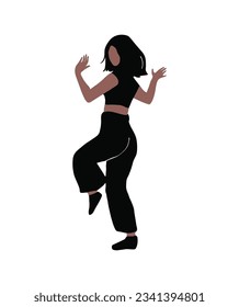 Feel the rhythm of movement with this captivating illustration of a dancing girl silhouette in sportswear. Graceful elegance in motion. Vector illustration.