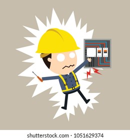 feel a shock, Vector illustration, Safety and accident, Industrial safety cartoon, Electric shock