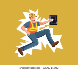 feel a shock, Vector illustration, Safety and accident, Industrial safety cartoon, Electric shock.