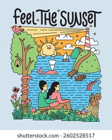 feel the sunset cute vector illustration