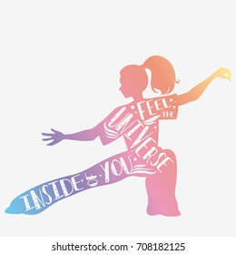 Feel the universe inside of you. Fitness vector illustration with silhouette. Typography design with lettering. It can be used as a print for t-shirts and bags, logo or banner.