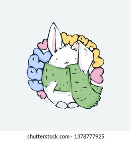 Feel warm. Cute cartoon animal. Vector clip art illustration for children design, cards, prints, coloring books. Grungy kawaii image