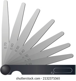 Feeler gauges isolated vector on white background. The measuring tool is used for measuring gap widths between two objects that are close together.