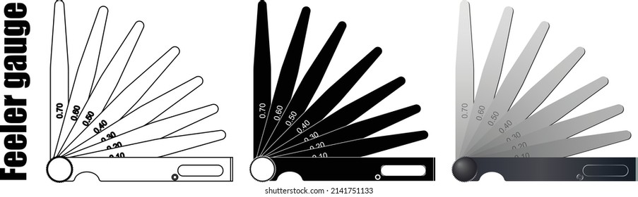 Feeler gauges isolated vector on white background. The measuring tool is used for measuring gap widths between two objects that are close together.