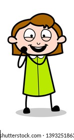 Feeling Adorable - Retro Office Girl Employee Cartoon Vector Illustration﻿