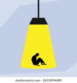 Sensação de solidão e depressão sob um holofote 2d ilustrações de vetor planas