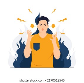 Feeling angry with brain explosion stressed, shocked, surprise face, angry and frustrated. Fear and upset for making mistake concept illustration