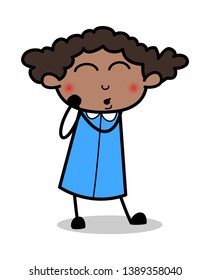 Feeling Blush - Retro Black Office Girl Cartoon Vector Illustration