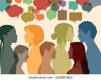 A feeling of confusion. Population of diverse ethnicities. People talking in the crowd and people from different backgrounds. Communication and ideas are shared by many multi-ethnic people. Vector