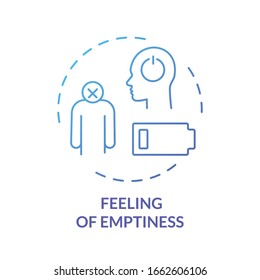 Feeling of emptiness blue concept icon. Upset and lonely. Low energy. Exhausted person. Sorrow and frustration. Burnout symptom idea thin line illustration. Vector isolated outline RGB color drawing