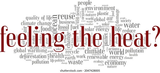 Fühlen Sie die Hitze? - Bewusstsein für die Umwelt und die Erderwärmung, Vektorgrafik Wort Cloud einzeln auf weißem Hintergrund.