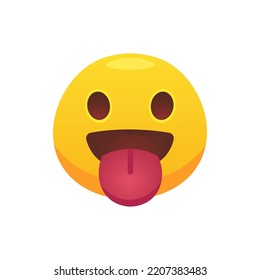 Feeling expression. Face emoji stuck tongue mouth flat icon for web design. Cartoon yellow emotion circle icon smiling, laughing and crying isolated vecto