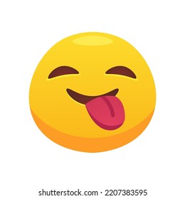 Feeling expression. Face emoji stuck tongue mouth flat icon for web design. Cartoon yellow emotion circle icon smiling, laughing