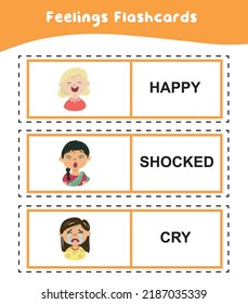 Feeling Flashcards Children Understand About Expressing Stock Vector ...