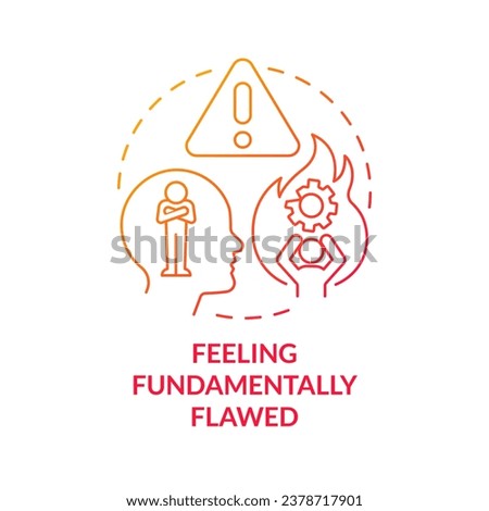 Feeling fundamentally flawed red gradient concept icon. Toxic shame. Inner fear. Self imposed block abstract idea thin line illustration. Isolated outline drawing. Myriad Pro-Bold font used