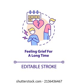 Feeling grief for long time concept icon. Warning sign of mental issues in teens abstract idea thin line illustration. Isolated outline drawing. Editable stroke. Arial, Myriad Pro-Bold fonts used