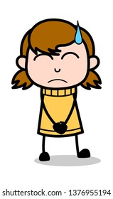 Feeling Guilty - Retro Cartoon Girl Teen Vector Illustration