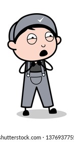 Feeling Guilty - Retro Repairman Cartoon Worker Vector Illustration