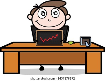 Feeling Happy after See His Profit Graph - Office Businessman Employee Cartoon Vector Illustration