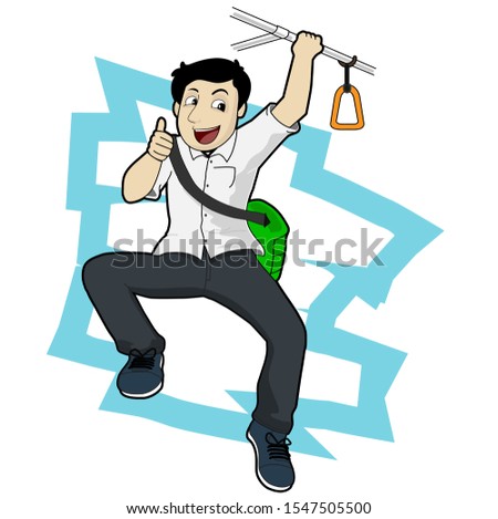 feeling happy the first day of work, in public transportation