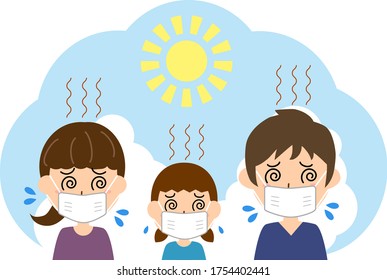 feeling hot in the summer with a mask,flat vector illustration