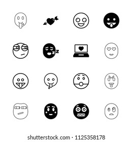 Feeling icon. collection of 16 feeling filled and outline icons such as showing tongue emot, shocked emoji, laptop with heart. editable feeling icons for web and mobile.