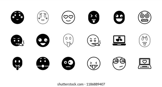 Feeling icon. collection of 18 feeling filled and outline icons such as crazy emot, shy emoji, surprised emot, shocked emoji. editable feeling icons for web and mobile.