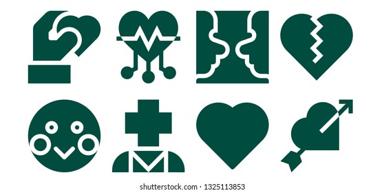 feeling icon set. 8 filled feeling icons.  Collection Of - Shy, Heart, Psychology