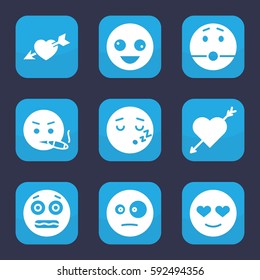 feeling icon. Set of 9 filled feeling icons such as crazy emot, emot in love, shocked emoji
