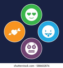 feeling icons set. Set of 4 feeling filled icons such as emot in love, showing tongue emot, shocked emoji