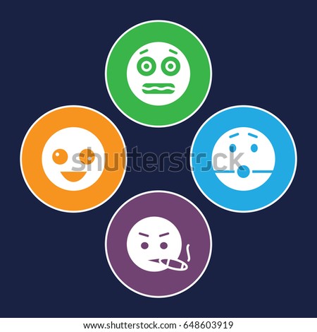 Feeling icons set. set of 4 feeling filled icons such as crazy emot, smoking emot, shocked emoji