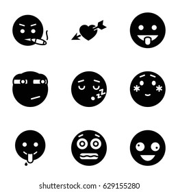 Feeling icons set. set of 9 feeling filled icons such as crazy emot, shy emoji, smoking emot, shocked emoji