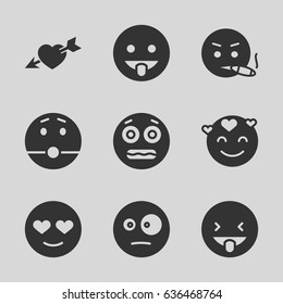 Feeling icons set. set of 9 feeling filled icons such as emot in love, surprised emot, shocked emoji