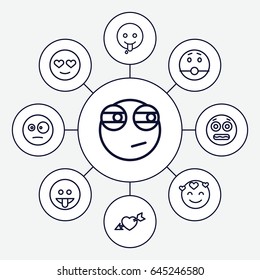 Feeling icons set. set of 9 feeling outline icons such as heart with arrow, emot in love, surprised emot, showing tongue emot, shocked emoji, emoji showing tongue