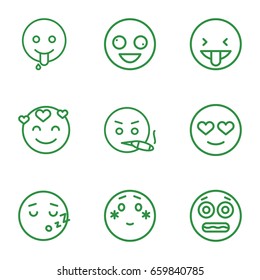 Feeling icons set. set of 9 feeling outline icons such as crazy emot, emot in love, shy emoji, shocked emoji