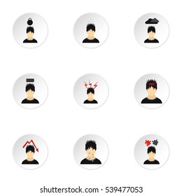 Feeling icons set. Flat illustration of 9 feeling vector icons for web