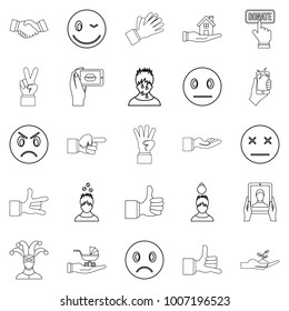 Feeling icons set. Outline set of 25 feeling vector icons for web isolated on white background