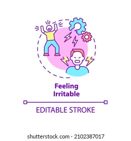 Feeling irritable concept icon. Anxiety emotional disorder. Mental illness abstract idea thin line illustration. Isolated outline drawing. Editable stroke. Roboto-Medium, Myriad Pro-Bold fonts used