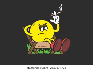 Feeling lazy. Ball head character relax on the chair illustration design