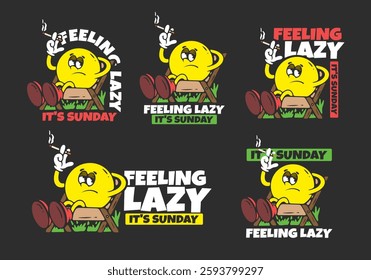 Feeling lazy. Ball head character relax on the chair illustration design