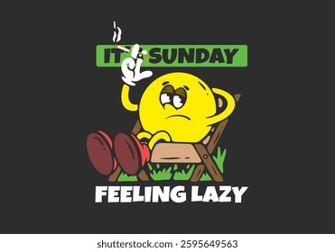 Feeling lazy. Ball head character relax on the chair illustration design