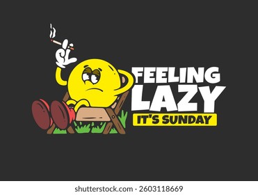 Feeling lazy. Ball head character relax on the chair illustration design