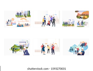 Feeling lonely set. Single people dreaming about friends or family, bullying victims. Flat vector illustrations. Communication problem concept for banner, website design or landing web page