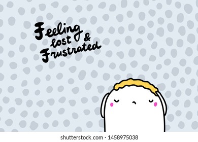 Feeling lost and frustrated hand drawn vector illustration in cartoon style with cute men textured background