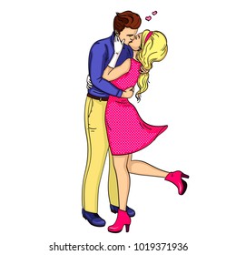 Feeling of love. The guy with the girl passionately kisses. Object on a white background vector illustration of pop art. Comic style