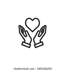 Feeling love line icon. Hands holding heart, care, support. Love concept. Vector illustration can be used for topics like friendship, charity, solidarity, protection