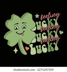 Feeling Lucky, St. Patricks Day Vintage Typography Groovy Design can be printed on a T-Shirt, mugs, notebooks, clothing, apparel, accessories, Canvas, and so on.
