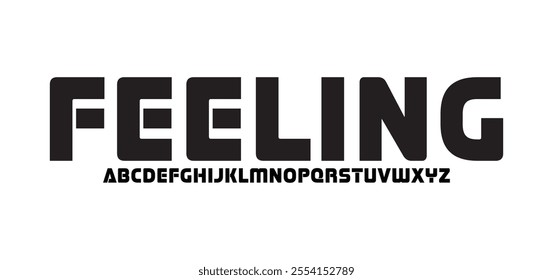 Feeling, Modern abstract digital tech font. Logo creative font, type, technology, movie, digital, music, movie. Font and illustration in vector format.
